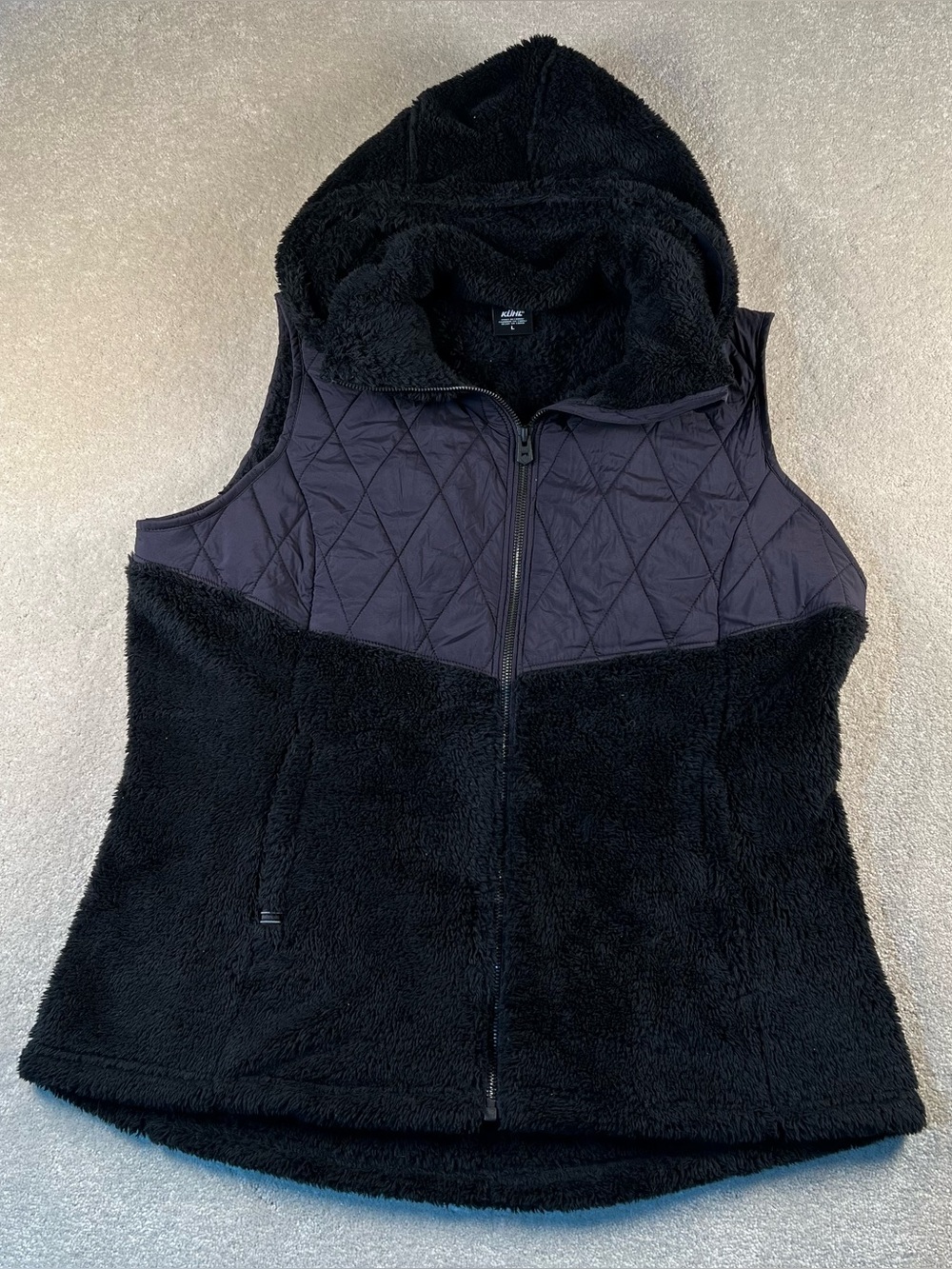 Kuhl Vest Black Removable Hood Quilted Top Sherpa Bottom Zip Up Women's Large